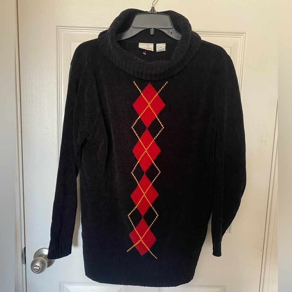 𝅺vintage Classic Elements Argyle Print Black Sweater Medium